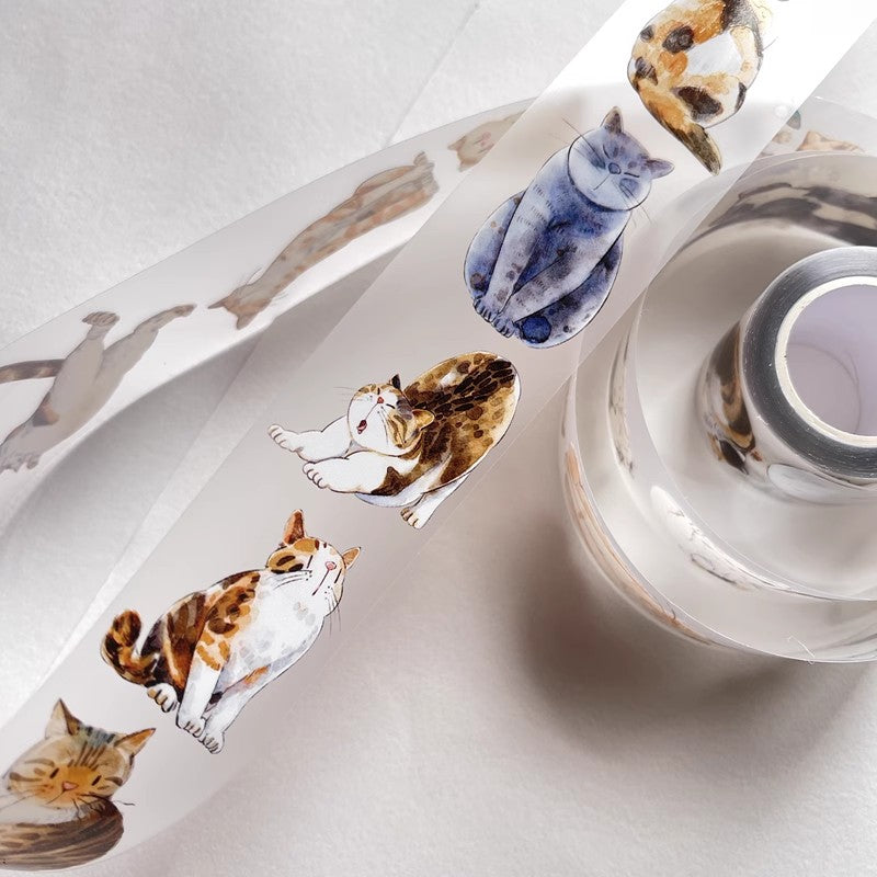 3077 A20 Meow | Original Hand-Drawn Cat Washi Tape / PET / Matte for Journaling