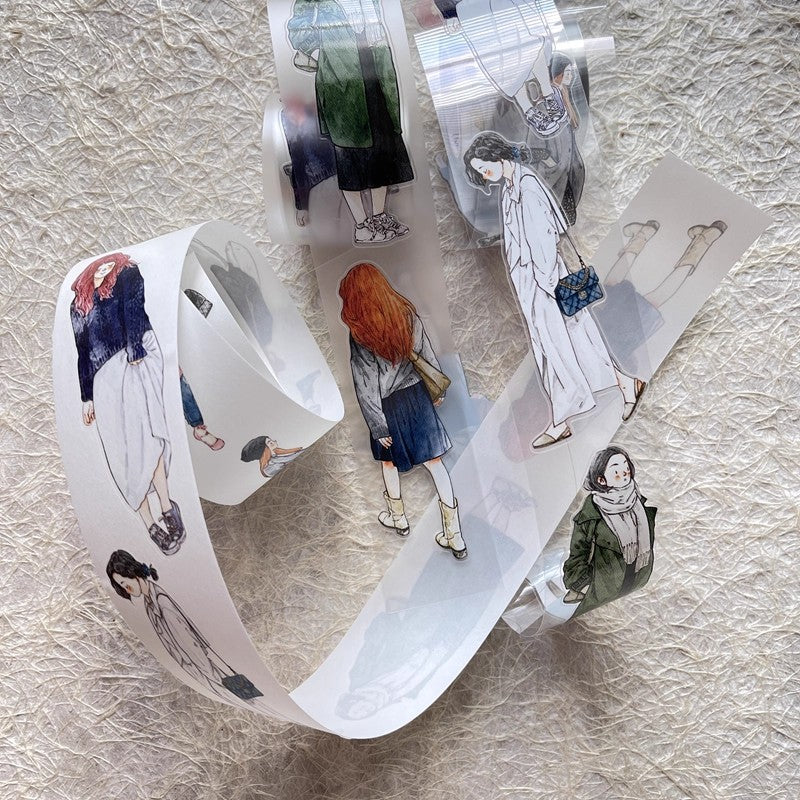 3069 A29 Stroll | Original Character Hand-Drawn PET Washi Tape Die-Cut for Journaling