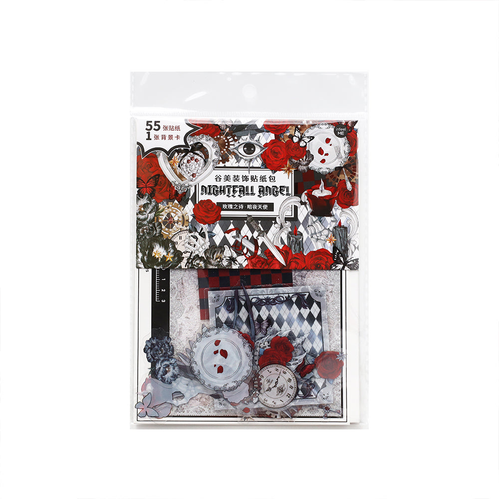 [2601-118] Rose Poetry PET Stickers – Gothic Vintage Collage Series (56 Pieces)