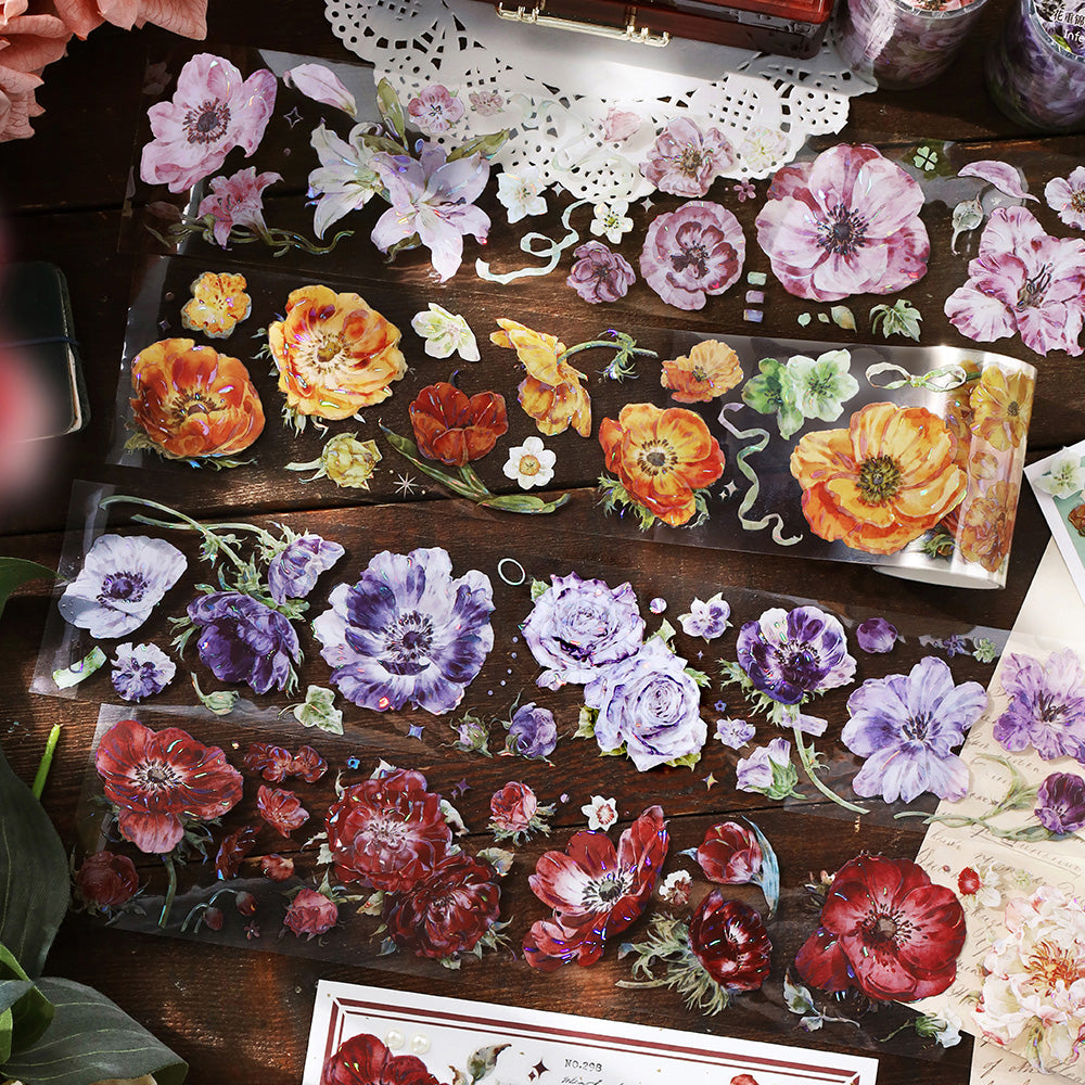 [2603-117] Iridescent Floral PET Stickers 4 Styles