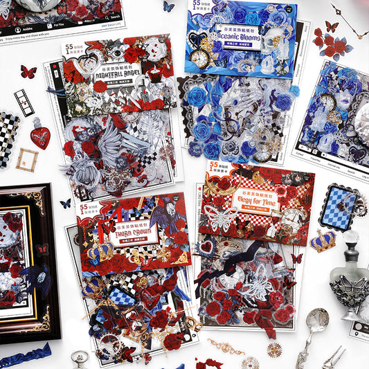 [2601-118] Rose Poetry PET Stickers – Gothic Vintage Collage Series (56 Pieces)