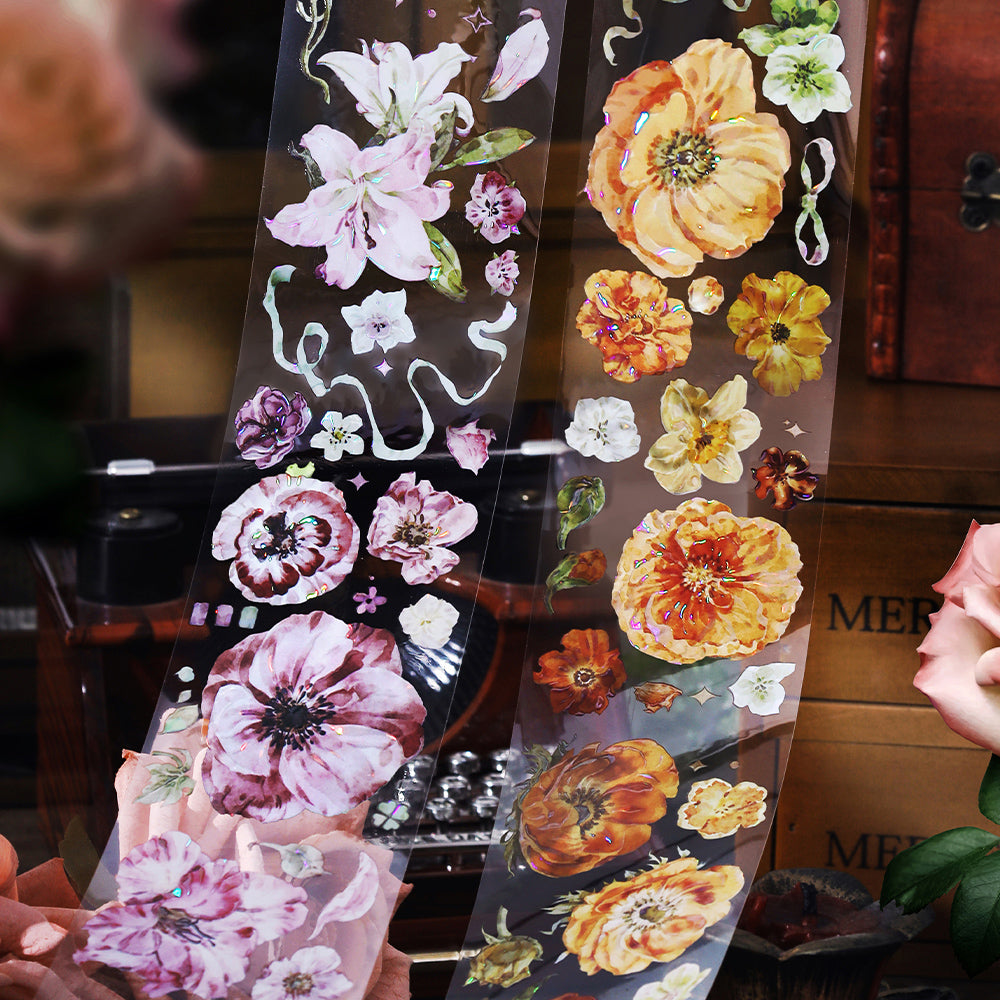 [2603-117] Iridescent Floral PET Stickers 4 Styles