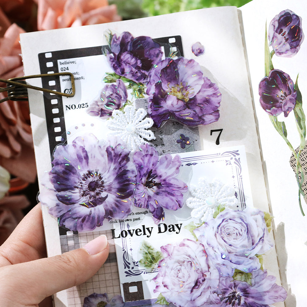 [2603-117] Iridescent Floral PET Stickers 4 Styles
