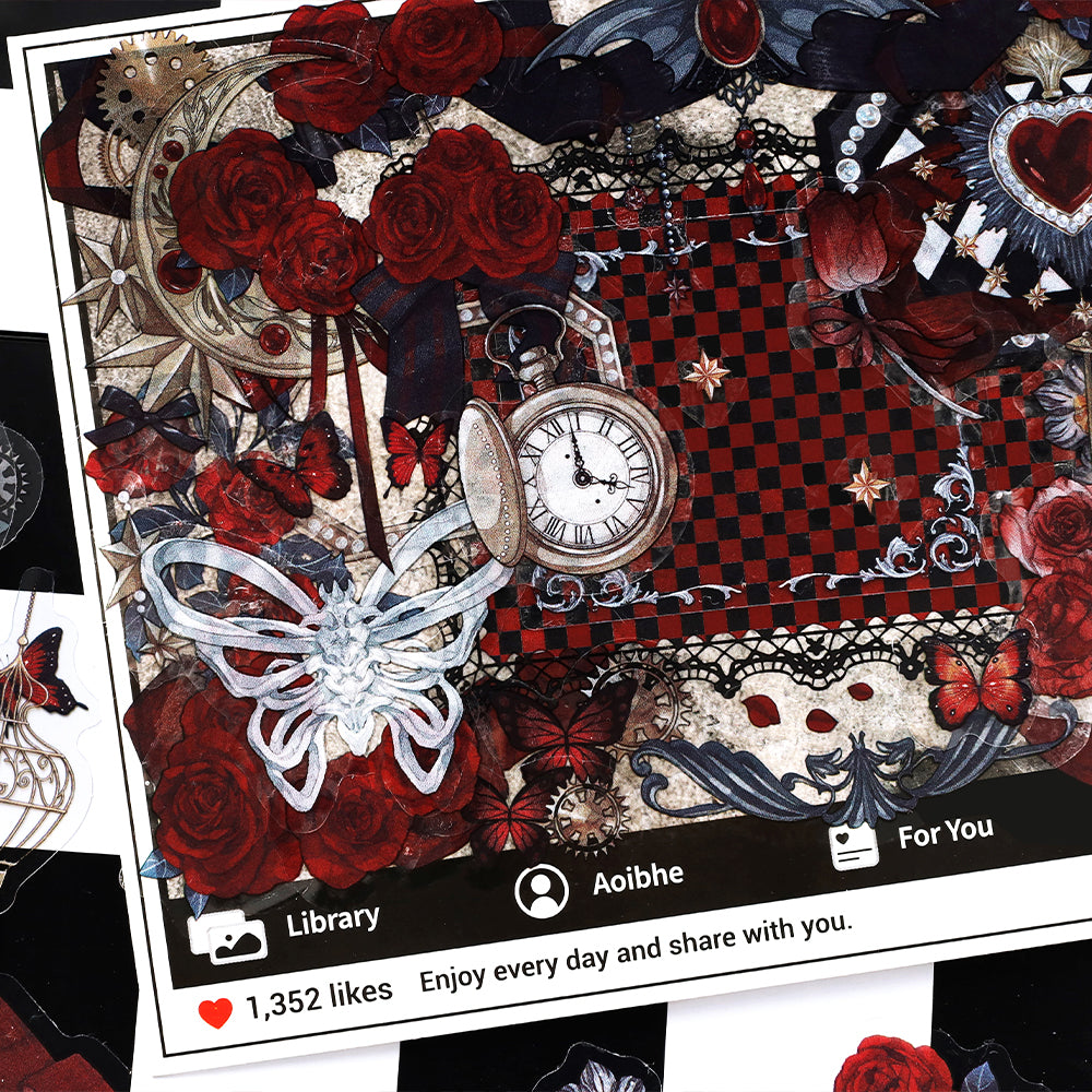 [2601-118] Rose Poetry PET Stickers – Gothic Vintage Collage Series (56 Pieces)