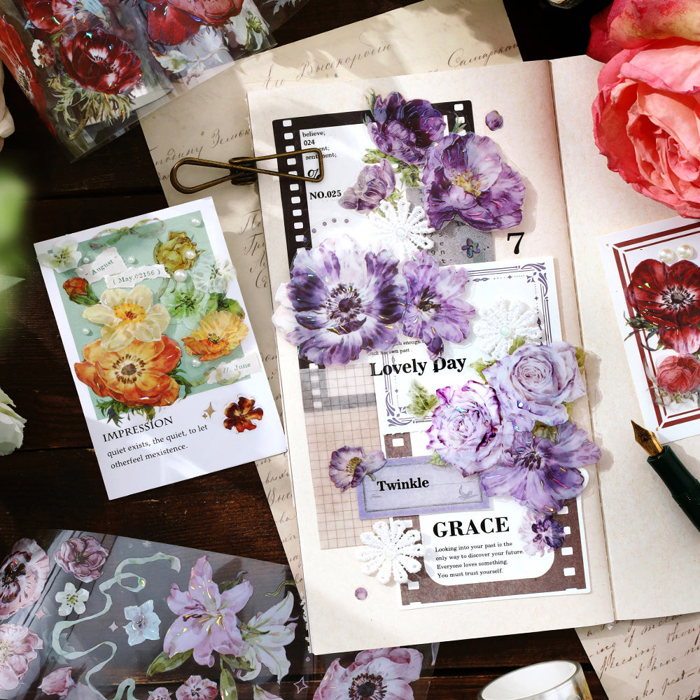 [2603-117] Iridescent Floral PET Stickers 4 Styles