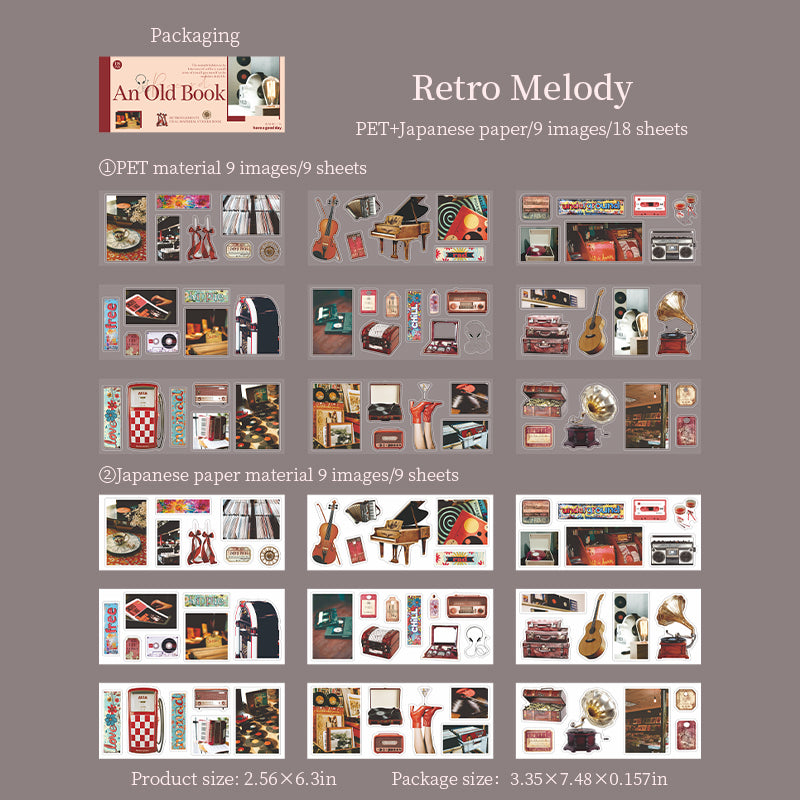 [2602-013] Vintage Book Style Dual Material Sticker Book 4 Styles