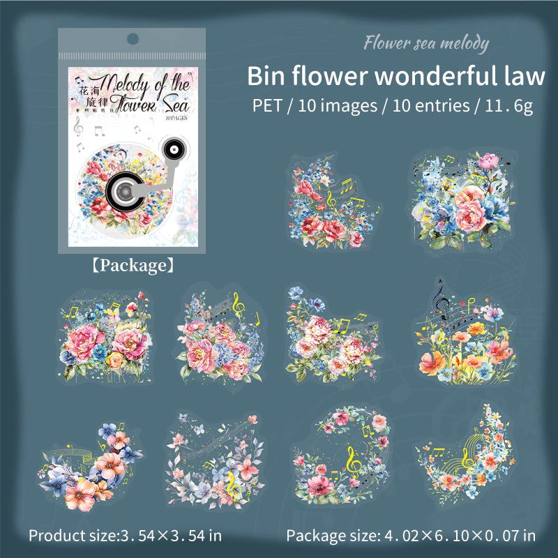 [2601-170] Floral Melody – Gilded Flower Music Stickers (6 Designs)