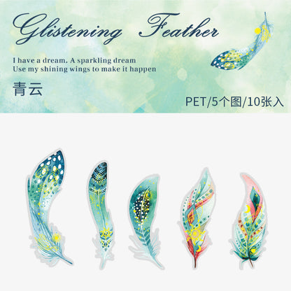 [2601-155] Golden Foil Feather PET Stickers – Shimmering Feather Series (10 Sheets