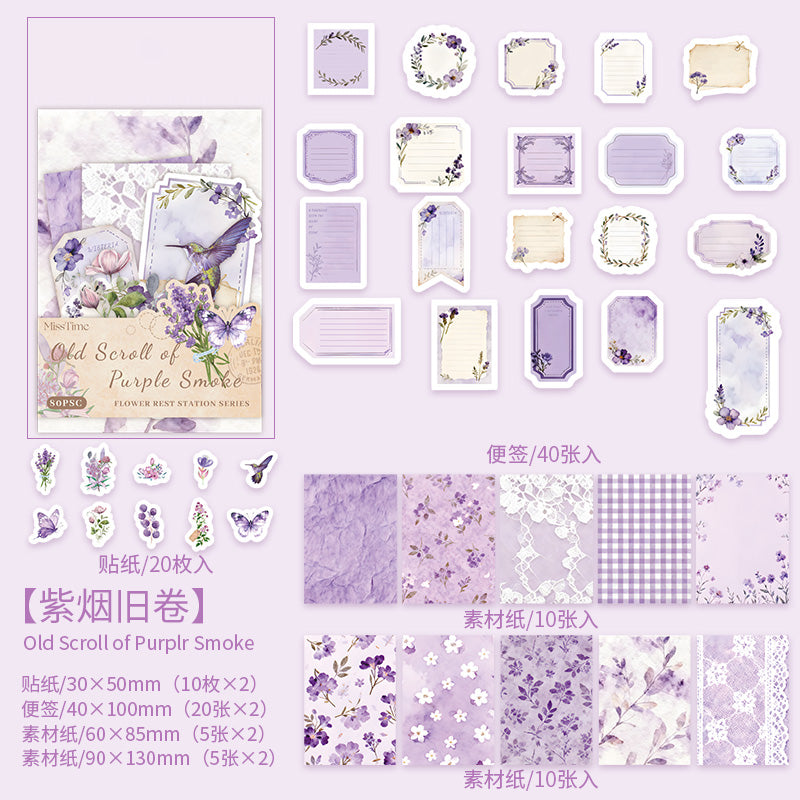 [2601-226] Flower Habitat Station Series Floral Butterfly Journal Sticker Material Pack 6 Styles
