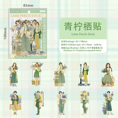[2601-120] Vintage Floral Girls Stickers – Kiyang Narrative Series (6 Designs 20 Pieces)