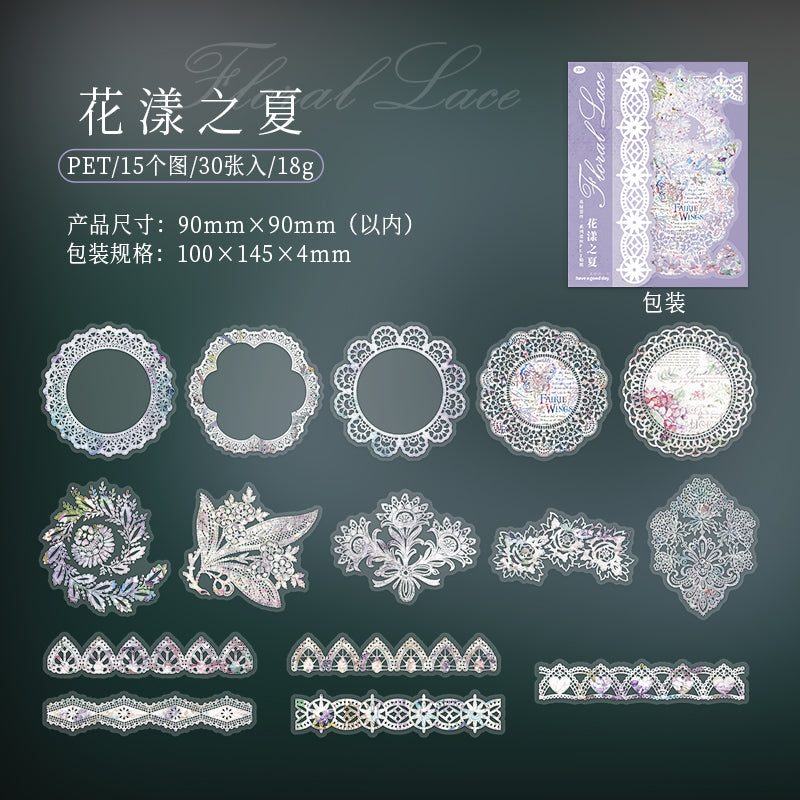 [2603-042] Floral Lace PET Decorative Stickers 8 Styles