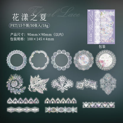 [2603-042] Floral Lace PET Decorative Stickers 8 Styles