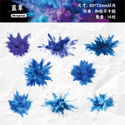 [2601-144] Explosive Color Washi Stickers – “Burst Moment” Collage Set (6 Designs 16 Pieces)