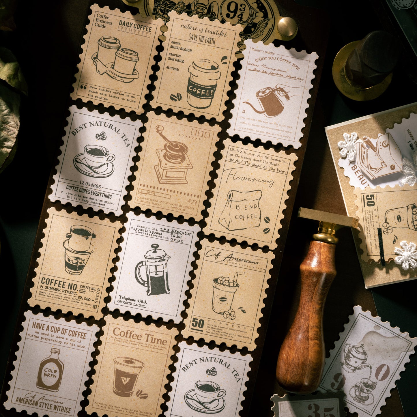 [2601-135] Vintage Tea & Café Stickers – Cozy Bakery Journaling Set (6 Designs)