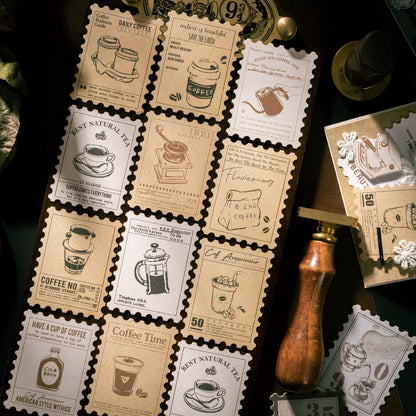 [2601-135] Vintage Tea & Café Stickers – Cozy Bakery Journaling Set (6 Designs)