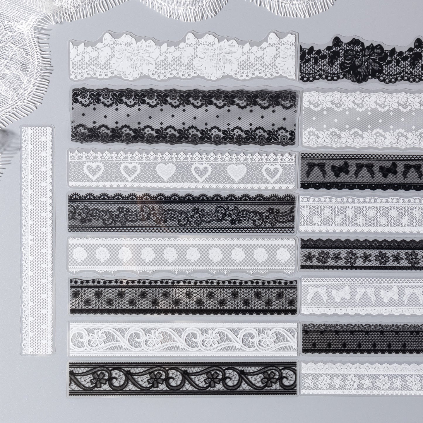 [2601-233] Lace Academy Series Black White Lace PET Journal Collage Stickers 100 Sheets