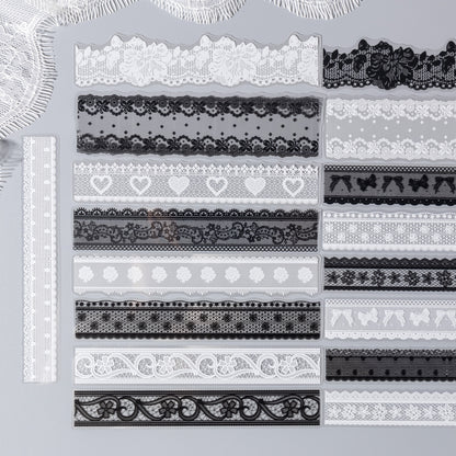 [2601-233] Lace Academy Series Black White Lace PET Journal Collage Stickers 100 Sheets