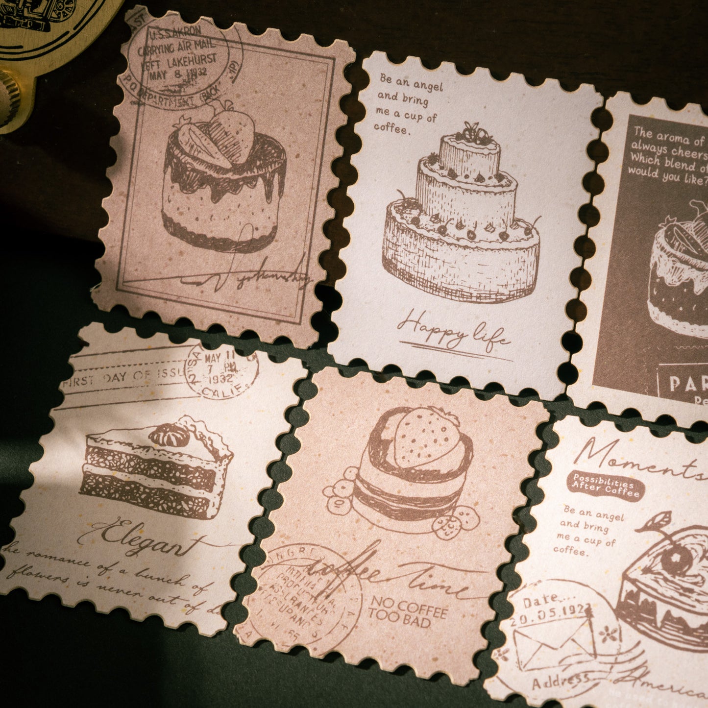 [2601-135] Vintage Tea & Café Stickers – Cozy Bakery Journaling Set (6 Designs)