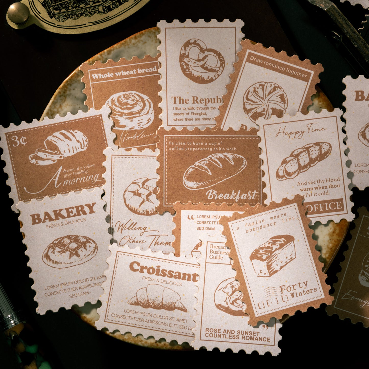 [2601-135] Vintage Tea & Café Stickers – Cozy Bakery Journaling Set (6 Designs)