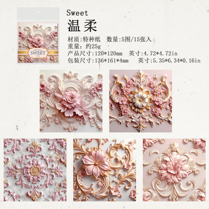 [2601-231] Elegant Baroque Series PET Journal Background Stickers Vintage Decoration 4 Styles