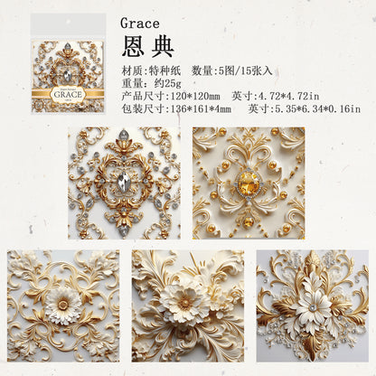 [2601-231] Elegant Baroque Series PET Journal Background Stickers Vintage Decoration 4 Styles