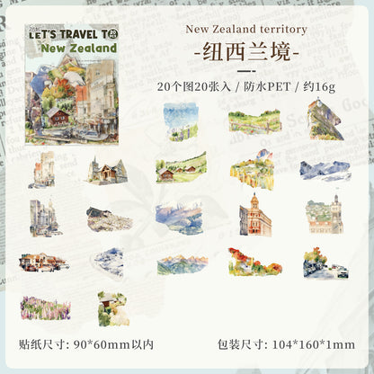 [2603-049] World Travel PET Stickers 20 Pieces 8 Styles