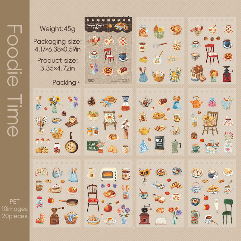 [2603-072] Lifestyle Die Cut PET Sticker Book 20 Sheets 4 Styles