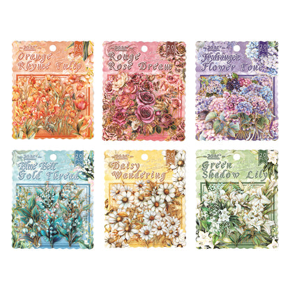 [2603-002] Gold Foil Floral PET Die Cut Stickers 20 Pieces