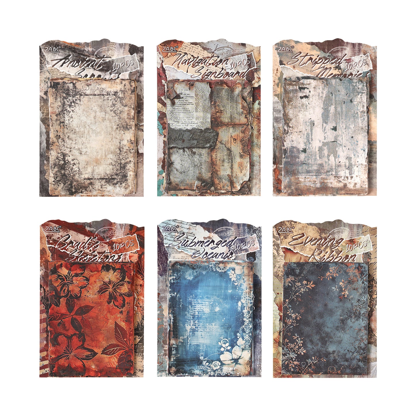 [2603-014] Vintage Ephemera Background Paper 10 Sheets 6 Styles