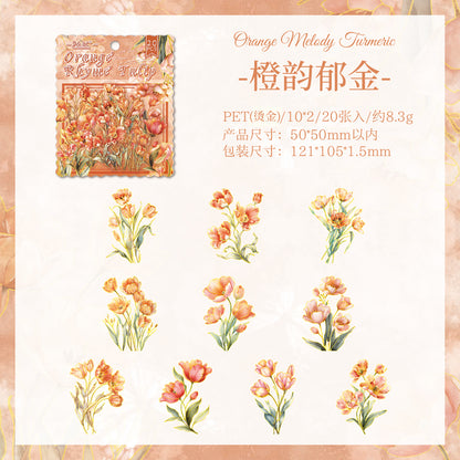 [2603-002] Gold Foil Floral PET Die Cut Stickers 20 Pieces