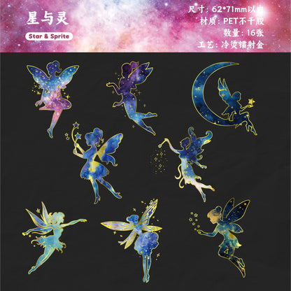 [2601-147] Galaxy Ocean Foil Stickers – Starry Fish & Jellyfish Collage Set (6 Designs)
