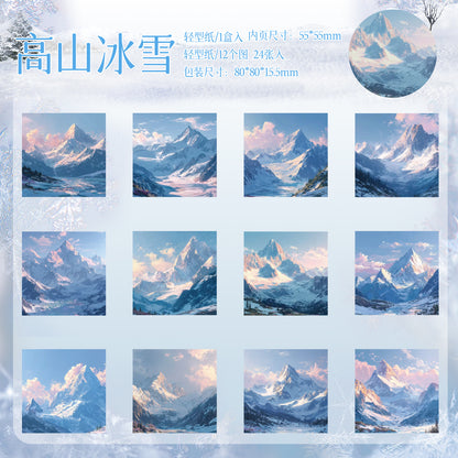 [2601-225] Winter Snow Exploration Series Journal Background Material Paper for Writing & Collage 24 Sheets 6 Styles