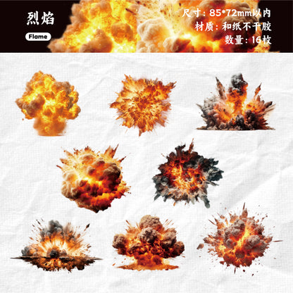 [2601-144] Explosive Color Washi Stickers – “Burst Moment” Collage Set (6 Designs 16 Pieces)
