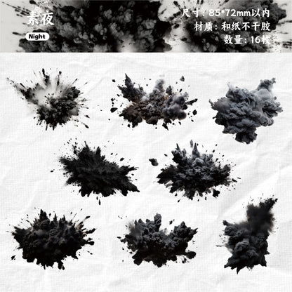 [2601-144] Explosive Color Washi Stickers – “Burst Moment” Collage Set (6 Designs 16 Pieces)