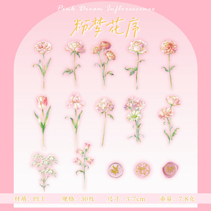 [2601-165] Floral Overture – Gilded PET Flower Stickers (4 Designs)