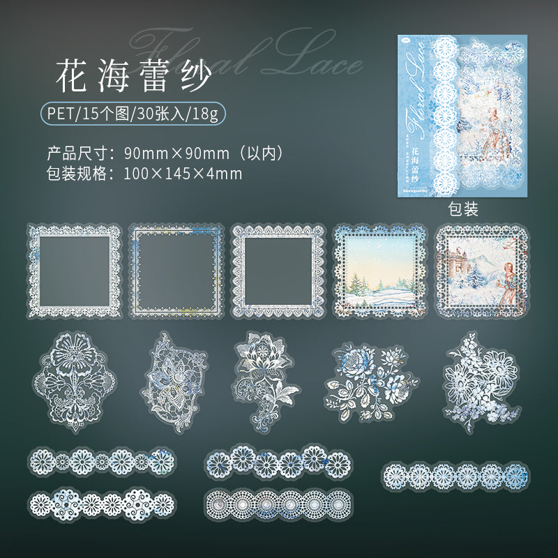 [2603-042] Floral Lace PET Decorative Stickers 8 Styles