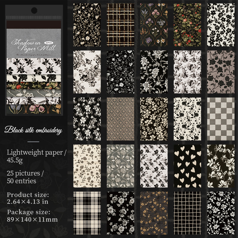 [2601-142] Vintage Fabric Texture Paper Pad – “Paper & Cloth” Embroidery Style (6 Designs 50 Sheets)