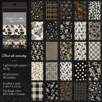 [2601-142] Vintage Fabric Texture Paper Pad – “Paper & Cloth” Embroidery Style (6 Designs 50 Sheets)