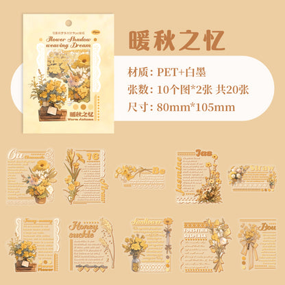 [2601-227] Flower Shadow Weaving Dream Series PET Floral Text Journal Sticker Pack 20 Sheets 6 Styles