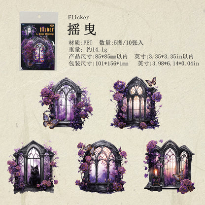 [2601-130] Rose Window Foil PET Stickers – Vintage Stained Glass Floral Series (4 Designs)