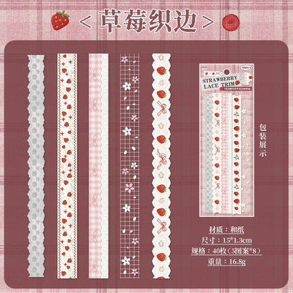 [2601-125] Lace Post Office Washi Trims – “Floral Lace Series” Long Strip Journal Set (4 Styles 40 Pieces)