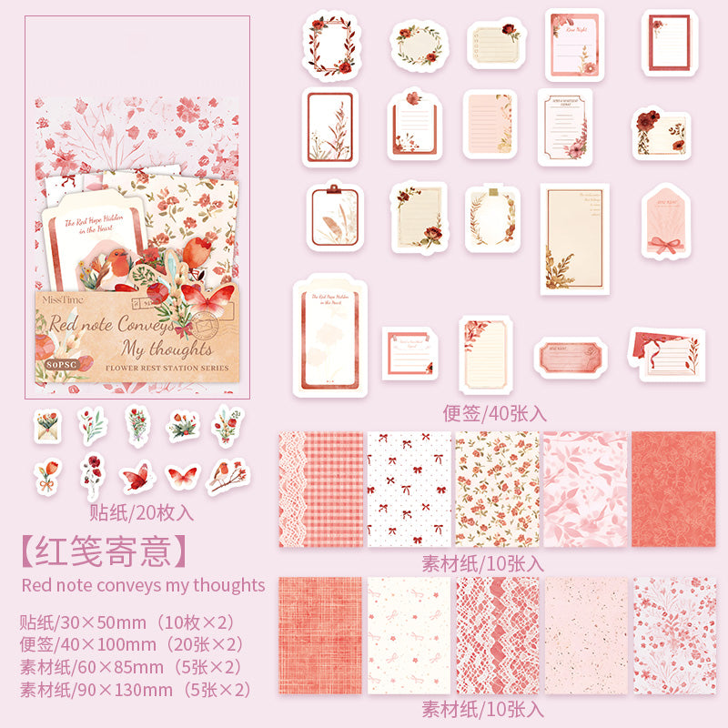 [2601-226] Flower Habitat Station Series Floral Butterfly Journal Sticker Material Pack 6 Styles