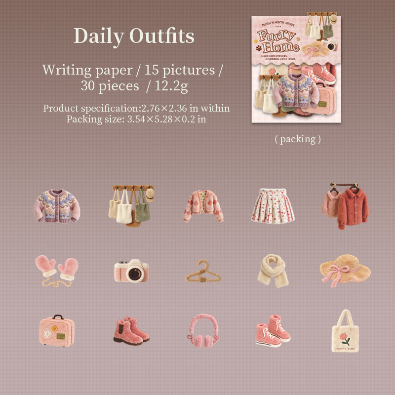 [2603-030] Plush Theme Card Stickers 30 Pieces 6 Styles