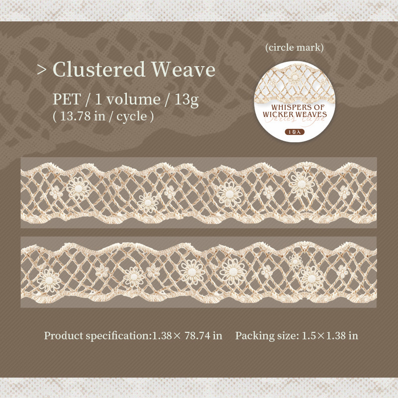 [2601-140] Linen Whisper PET Washi Tape – Vintage Woven Lace Series (6 Designs)