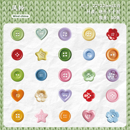 [2602-015] Vintage Button Card Stickers Pack 6 Styles