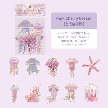 [2603-010] Ocean Jellyfish Background Collage Stickers 8 Styles