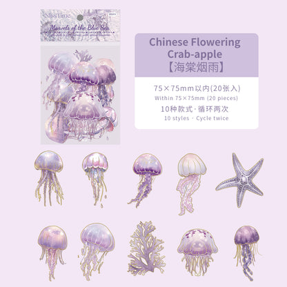 [2603-010] Ocean Jellyfish Background Collage Stickers 8 Styles