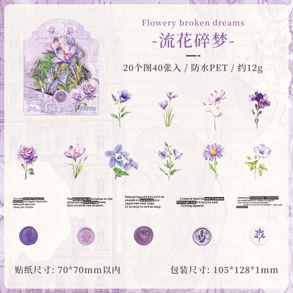 [2603-056] Floral PET Background Stickers 40 Pieces 6 Styles