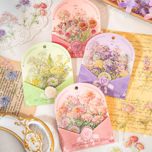 [2601-165] Floral Overture – Gilded PET Flower Stickers (4 Designs)