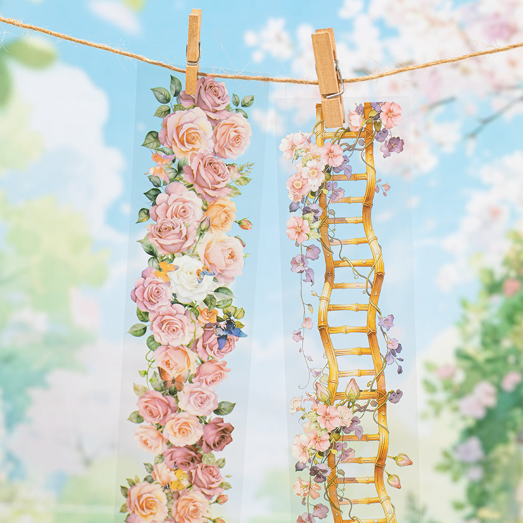[2603-143] Floral Background PET Tape Stickers 2 Styles